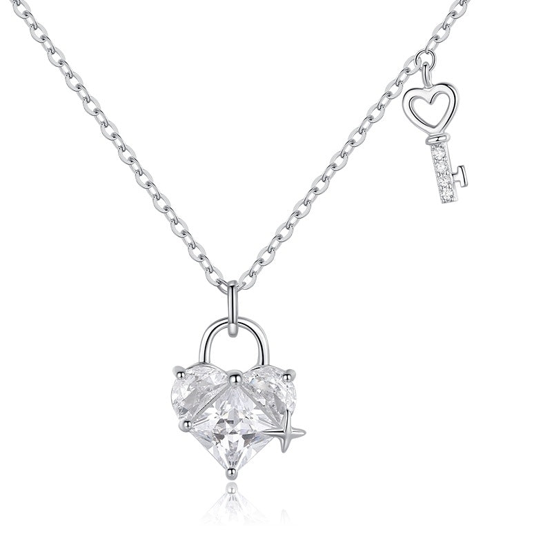 Glimmering Heart Lock and Key Necklace
