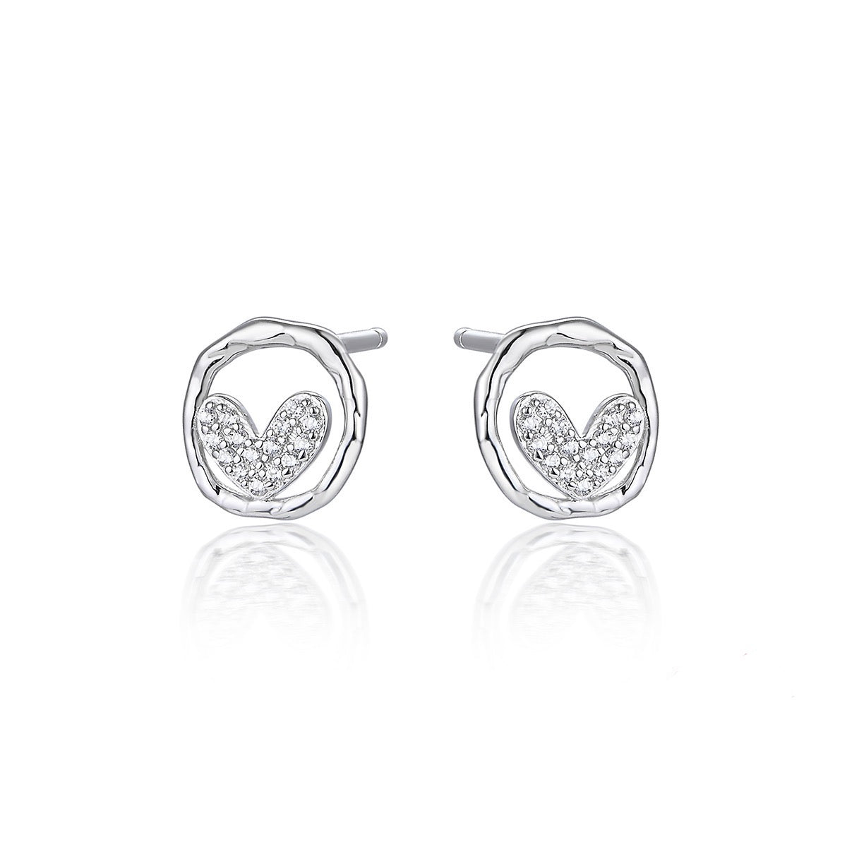 Encircled sparkling heart stud earrings