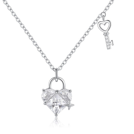 Glimmering Heart Lock and Key Necklace
