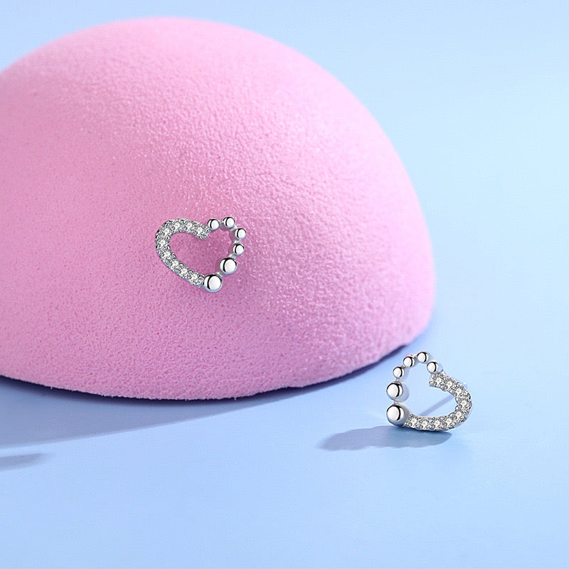Twinkling Beaded Heart Stud Earrings