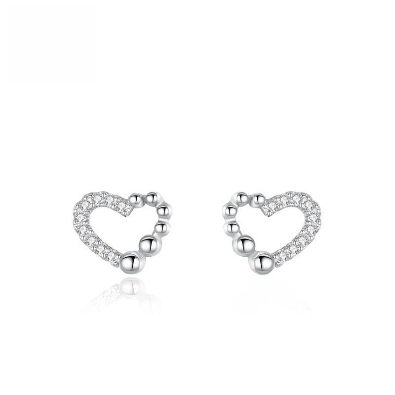 Twinkling Beaded Heart Stud Earrings