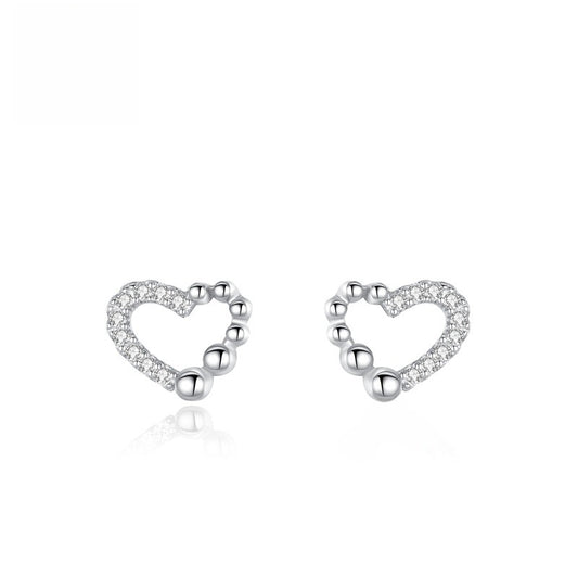 Twinkling Beaded Heart Stud Earrings
