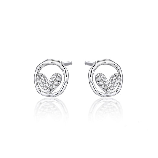 Encircled sparkling heart stud earrings