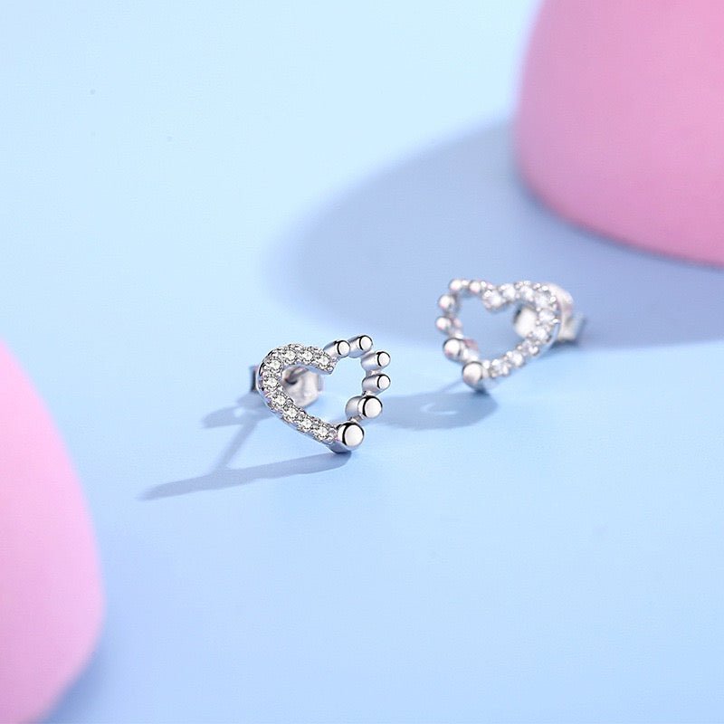 Twinkling Beaded Heart Stud Earrings
