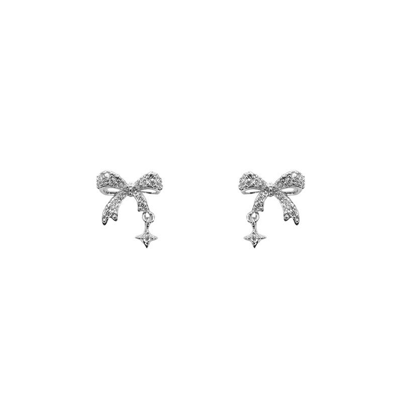Shimmering Bow Drop Stud Earrings
