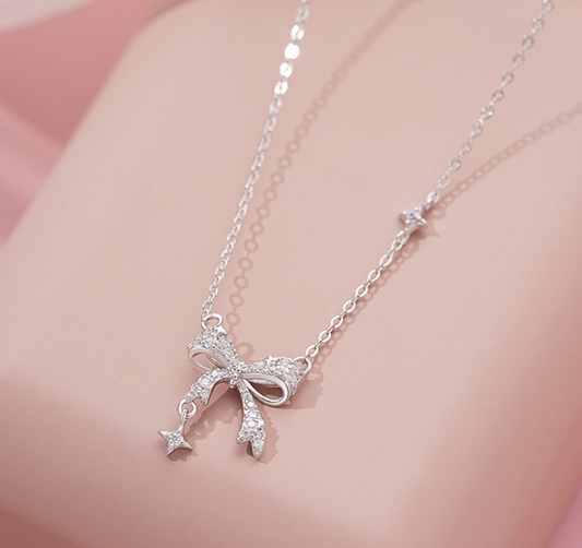 Shimmering Bow Drop Necklace